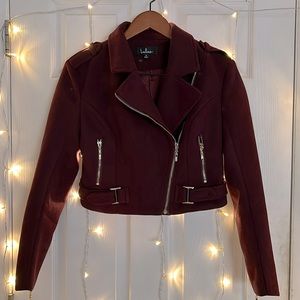 Lulus Burgundy Cropped Suede Moto Jacket